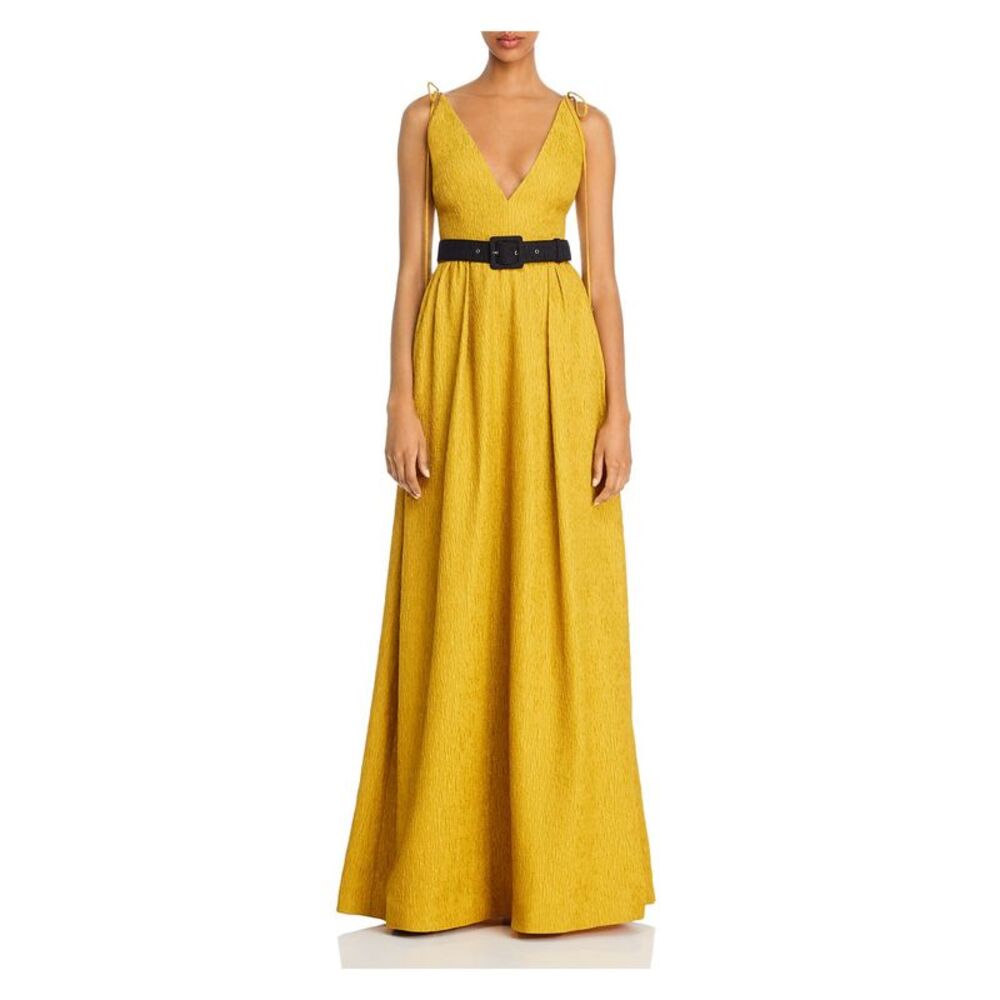 REBECCA VALLANCE Womens Yellow Belted Sleeveless Formal Empire Waist Dress 4